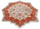 Afghan Made Scalloped Edge Rug (6'07"x6'08") gray/red