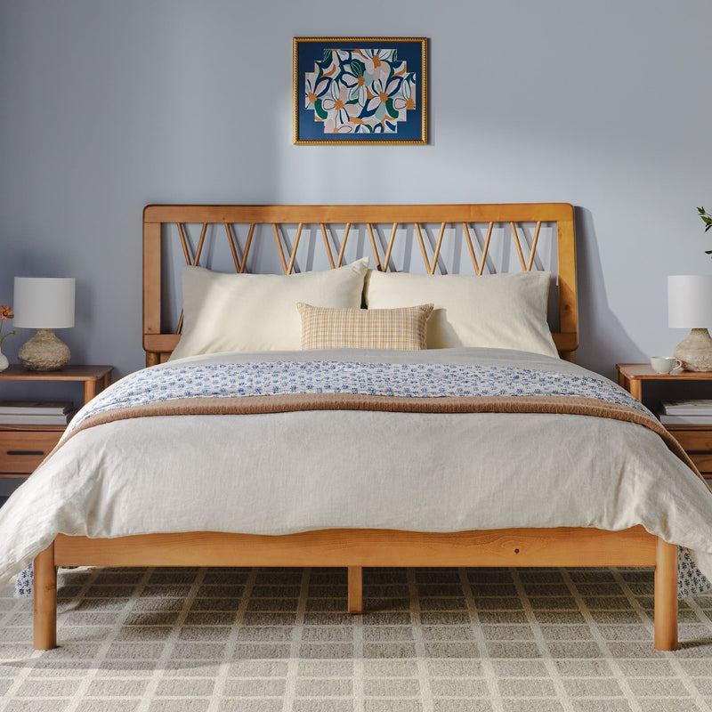 Cama X Spindle Mid-Century Modern Solid Wood Bed