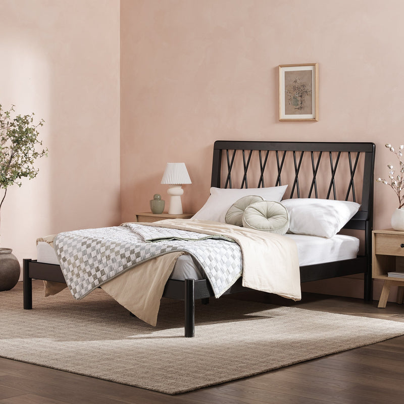 Cama X Spindle Mid-Century Modern Solid Wood Bed