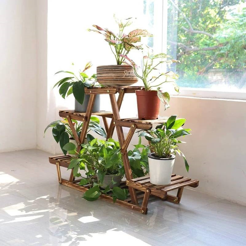 Solid Wood Triangular 6-Shelf Indoor Outdoor Flower Pot Plant Stand, photo 3 of 5