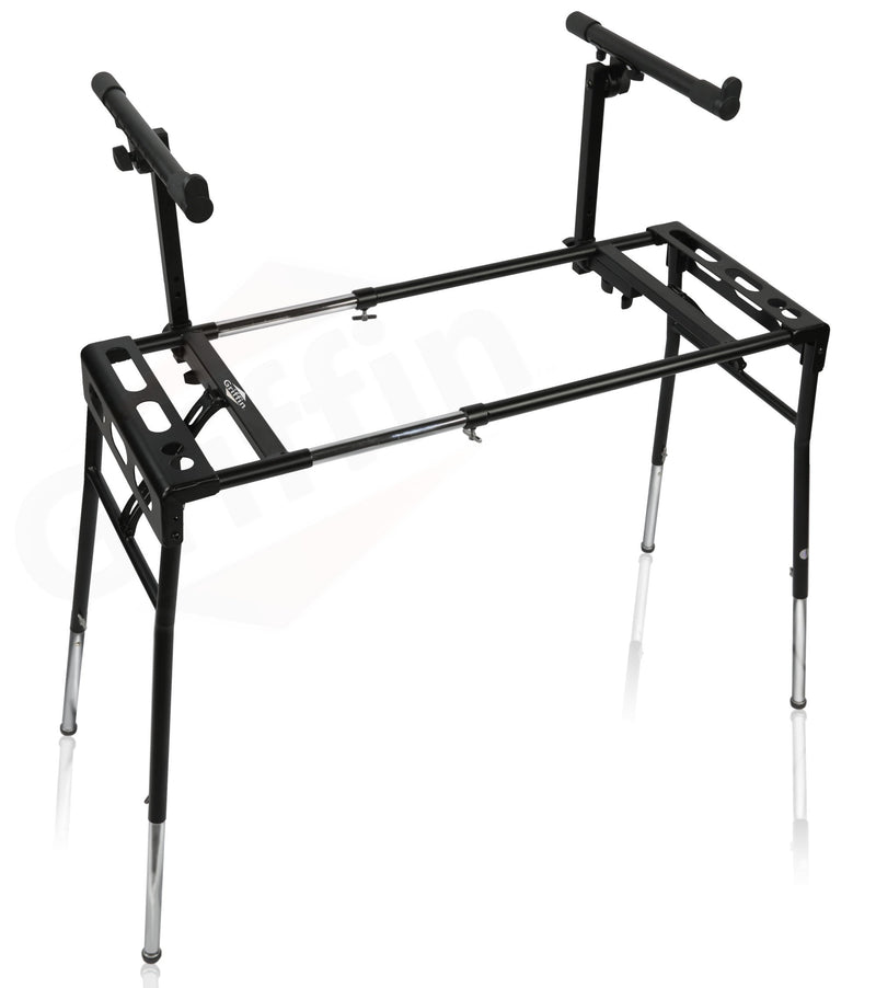 GRIFFIN 2-Tier DJ Coffin Workstation Stand - Double Table Top Keyboard & Laptop Holder - Duel Level Digital Piano Rack Mount Platform for Studio Mixer