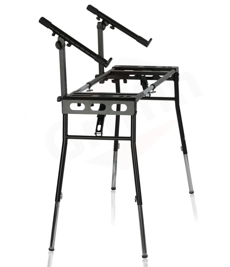 GRIFFIN 2-Tier DJ Coffin Workstation Stand - Double Table Top Keyboard & Laptop Holder - Duel Level Digital Piano Rack Mount Platform for Studio Mixer