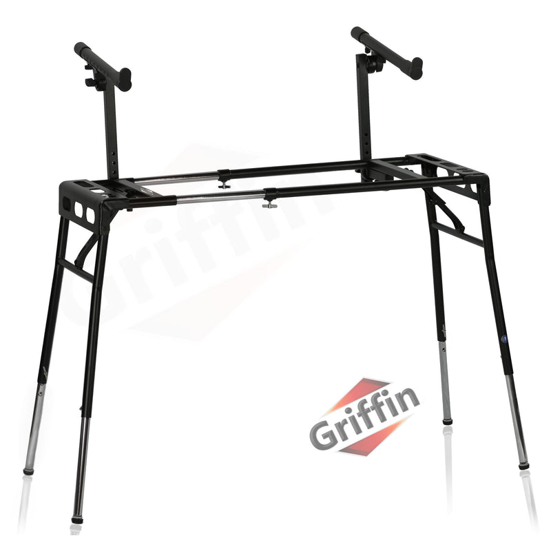 GRIFFIN 2-Tier DJ Coffin Workstation Stand - Double Table Top Keyboard & Laptop Holder - Duel Level Digital Piano Rack Mount Platform for Studio Mixer