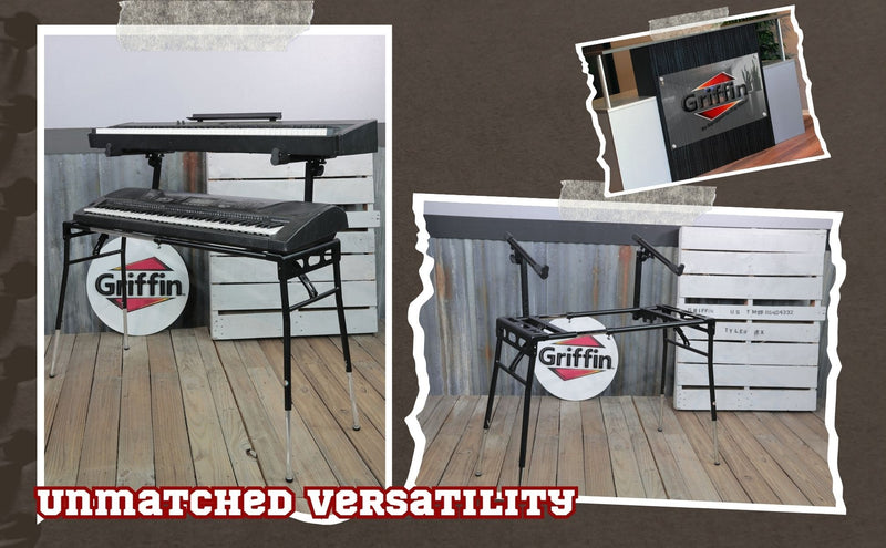 GRIFFIN 2-Tier DJ Coffin Workstation Stand - Double Table Top Keyboard & Laptop Holder - Duel Level Digital Piano Rack Mount Platform for Studio Mixer