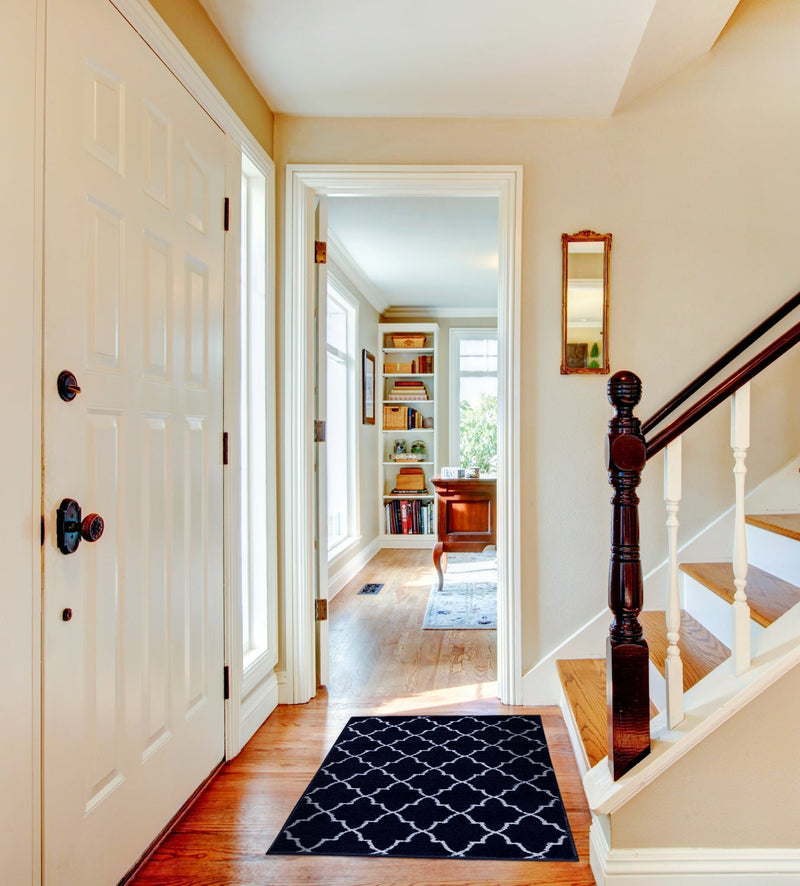 Sussex Home, Landing Rug, Slip Resistant Indoor Carpets Includes Adhesive Tape 2' x 3'-Trellisville Collection | Navy&White