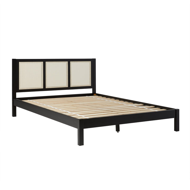 Yasmina Solid Wood Rattan Paneled Platform Bed (Queen or King)