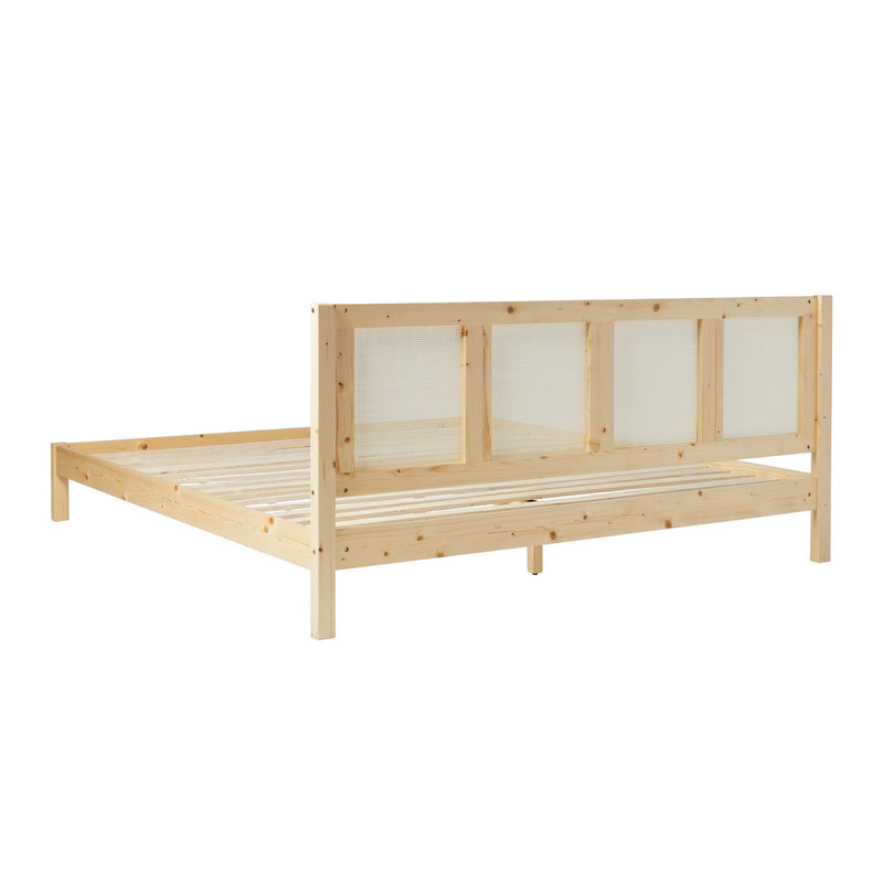 Yasmina Solid Wood Rattan Paneled Platform Bed (Queen or King)