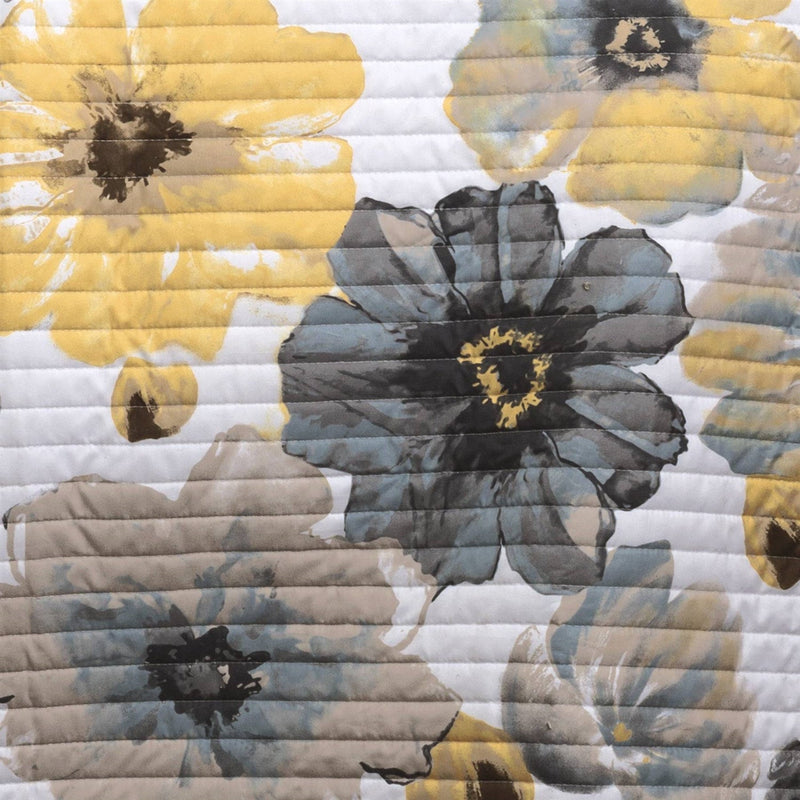 Full/Queen White Yellow Grey Flowers Lightweight Polyester Microfiber Quilt Set, photo 3 of 3