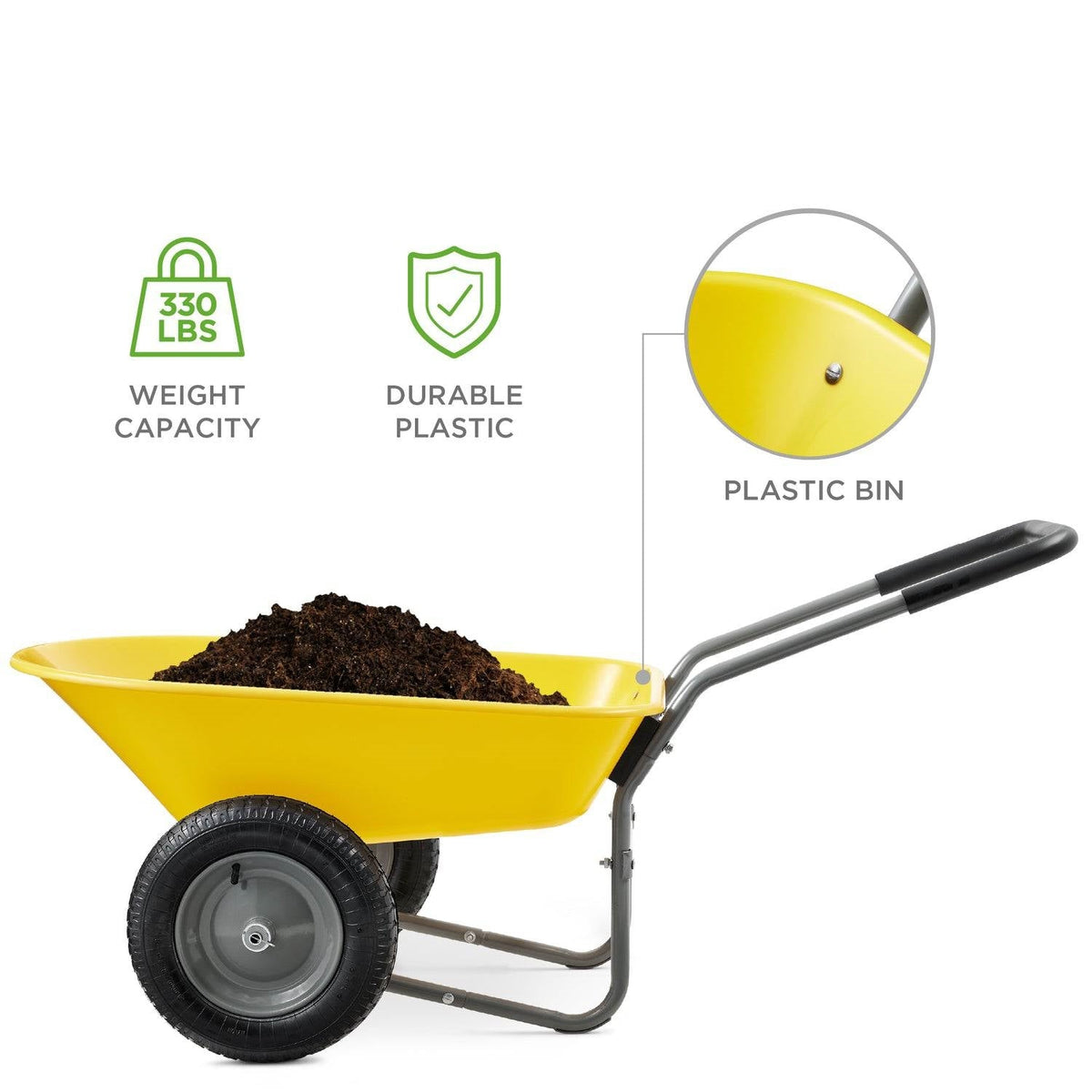 Heavy Duty 2-Wheel Multipurpose Rust Proof Wheelbarrow - Yellow, photo 2 of 5
