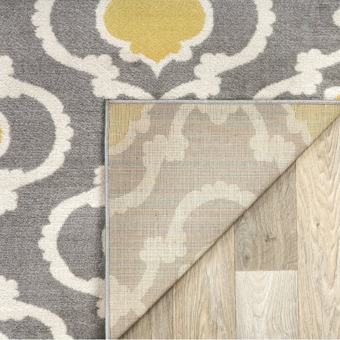 5'3" x 7'3"' Grey Yellow Trellis Geometric Polpropylene Area Rug, photo 3 of 4