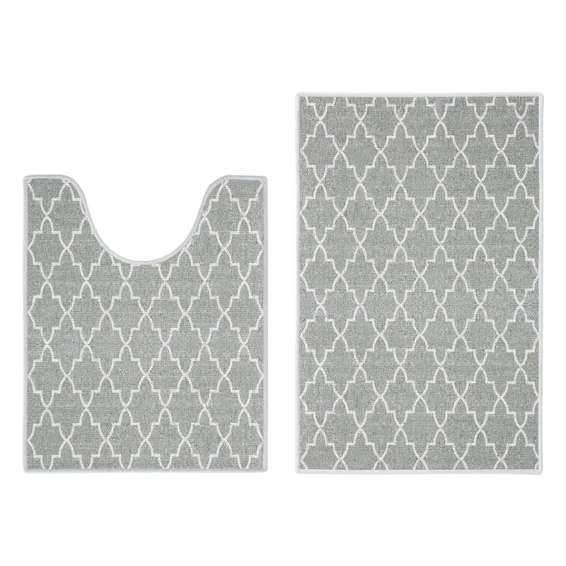 Geometric Design 2 Piece Bathroom Rugs Set | Gray