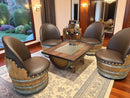 Whiskey & Wine Barrel Coffee Table — Glass Top, Hidden Storage