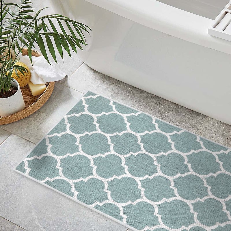 Geometric Design 3 Piece Bathroom Rugs Set | Light Teal