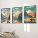 Rocky Mountain, Yosemite, Yellowstone. National Park Wall Art by Wall Art Set