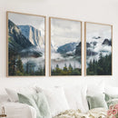 Yosemite Valley Misty Mountain Forest. Set of 3 Prints by Wall Art Set
