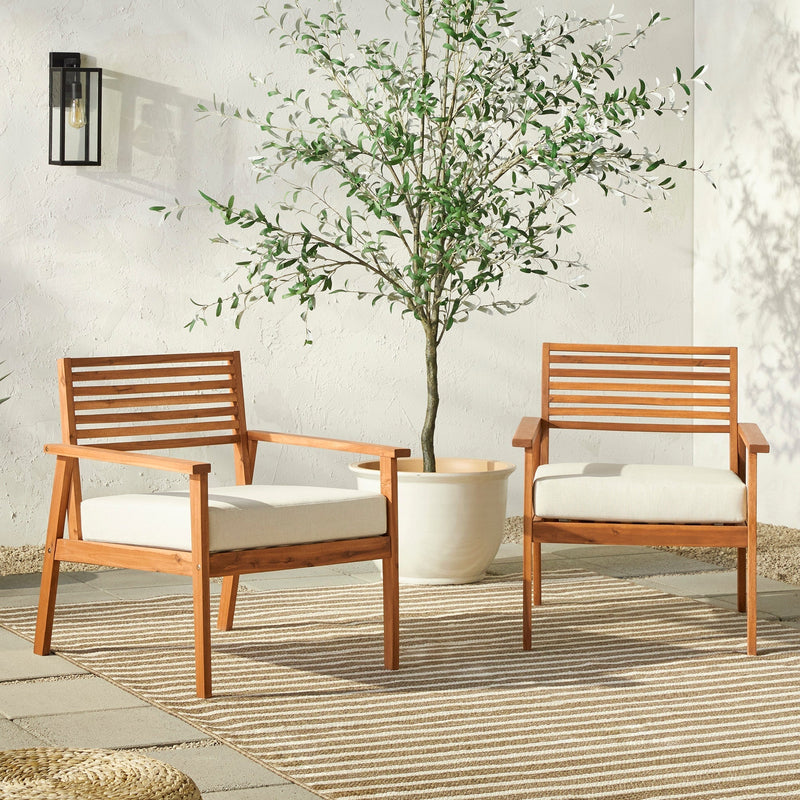 Zander Mid-Century Modern Acacia Outdoor Slat-Back Lounge Chair