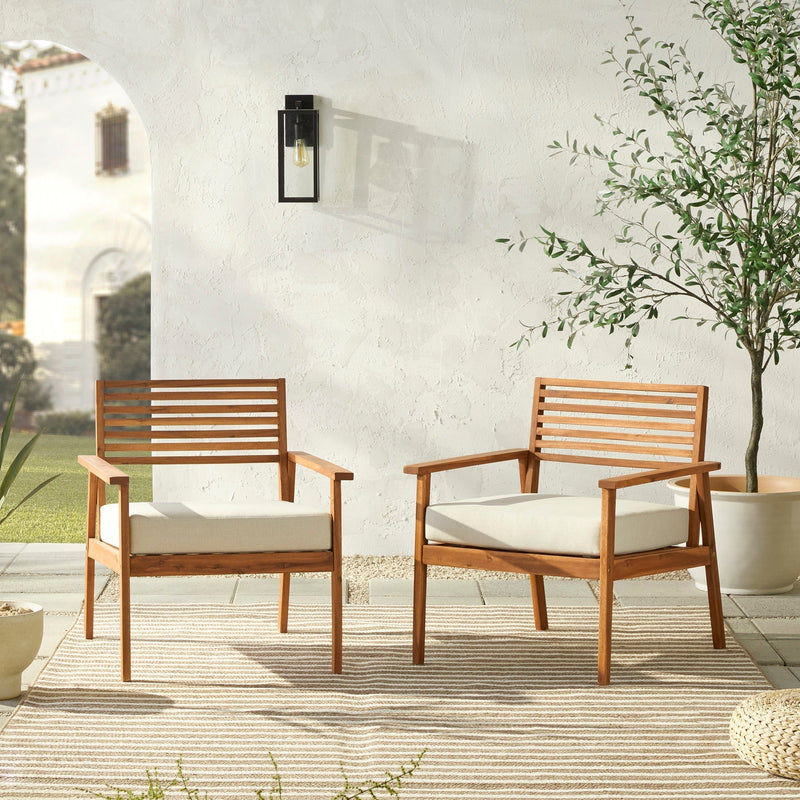 Zander Mid-Century Modern Acacia Outdoor Slat-Back Lounge Chair