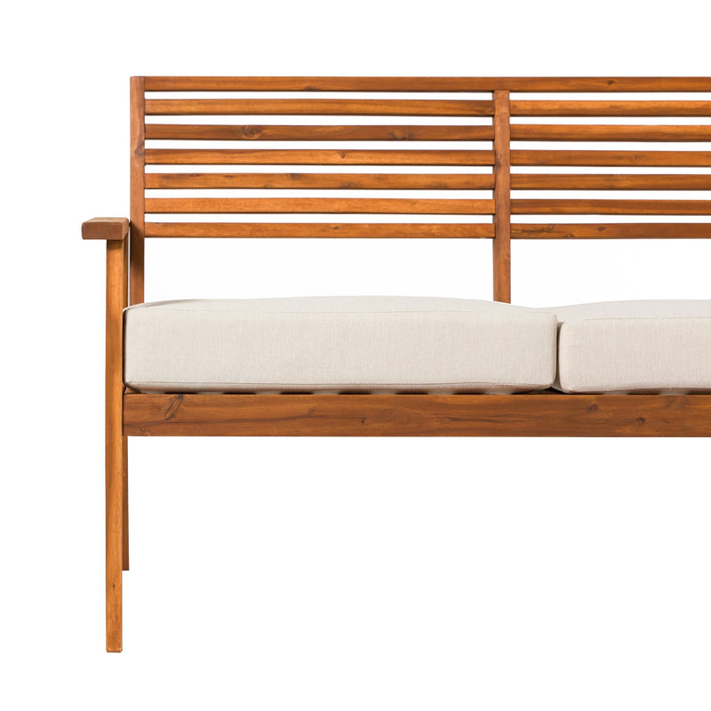 Zander Mid-Century Modern Acacia Outdoor Slat-Back Loveseat