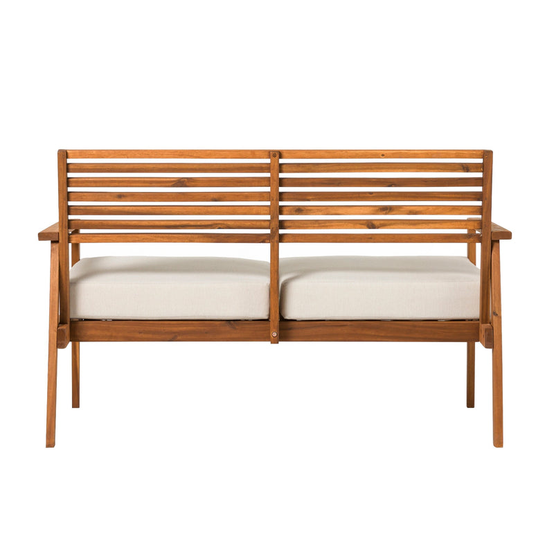 Zander Mid-Century Modern Acacia Outdoor Slat-Back Loveseat