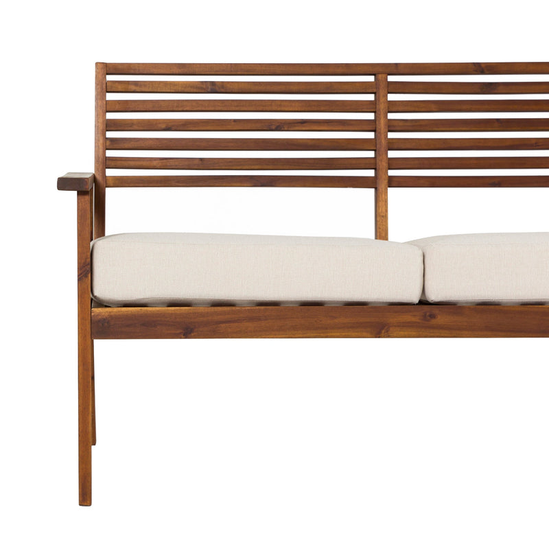 Zander Mid-Century Modern Acacia Outdoor Slat-Back Loveseat