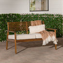Zander Mid-Century Modern Acacia Outdoor Slat-Back Loveseat