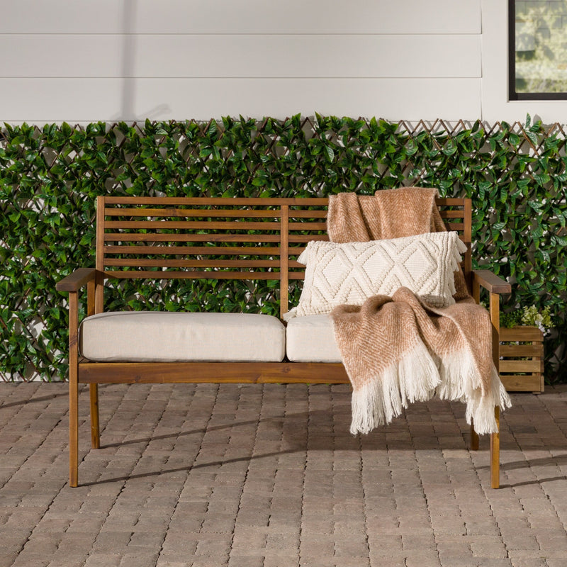 Zander Mid-Century Modern Acacia Outdoor Slat-Back Loveseat