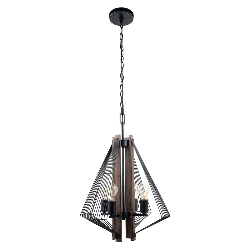 Zenith 4-Light Black & Wood Dimmable Island Pendant Light