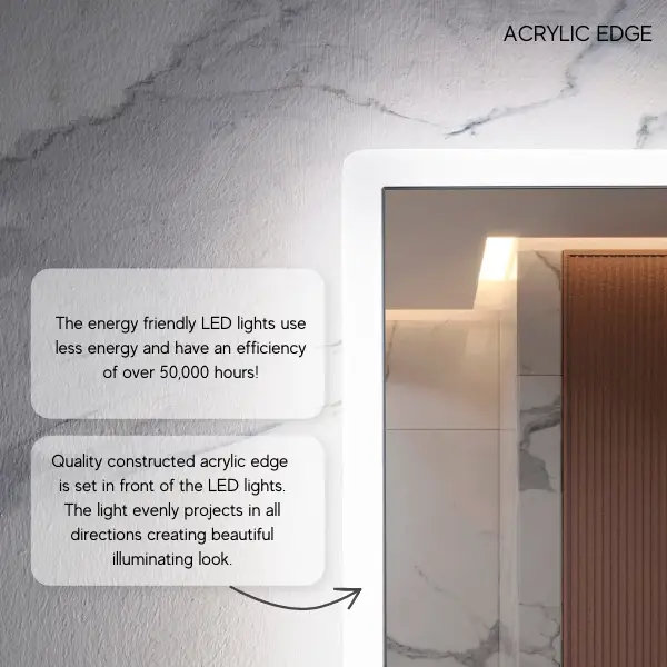 Zeek 24"x36" Backlit LED Rectangular Bathroom Wall Mirror MA2436, photo 5 of 11