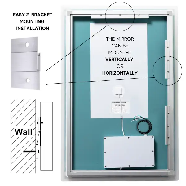 Zeek 24"x36" Backlit LED Rectangular Bathroom Wall Mirror MA2436, photo 10 of 11