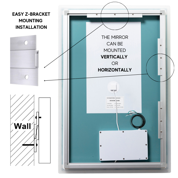 Zeek 60"x36" Backlit LED Rectangular Bathroom Wall Mirror For Double Vanity MA6036, photo 11 of 12