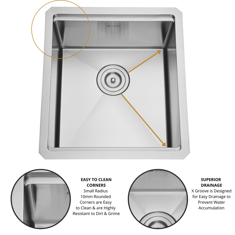 Zeek 17 x 19 Inch Undermount / Drop-In Workstation Sink for Small Kitchen or Wet Bar 16G Stainless Steel ZH-LD17