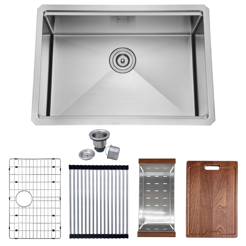 Zeek 27 x 19 Inch Undermount / Drop-In Workstation Kitchen Sink 16G Stainless Steel ZH-LD27