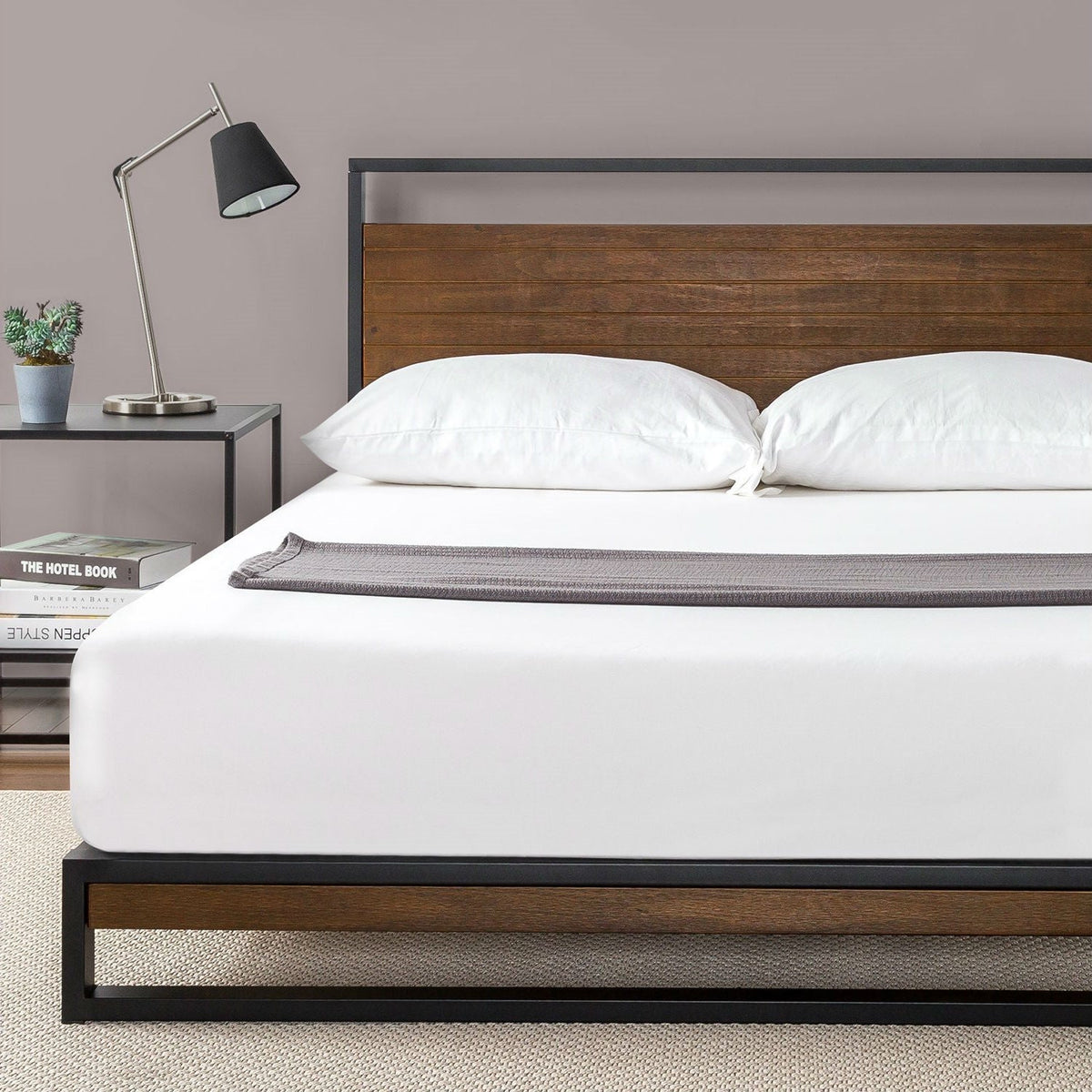 Full size Metal Wood Platform Bed Frame with Headboard, photo 2 of 4