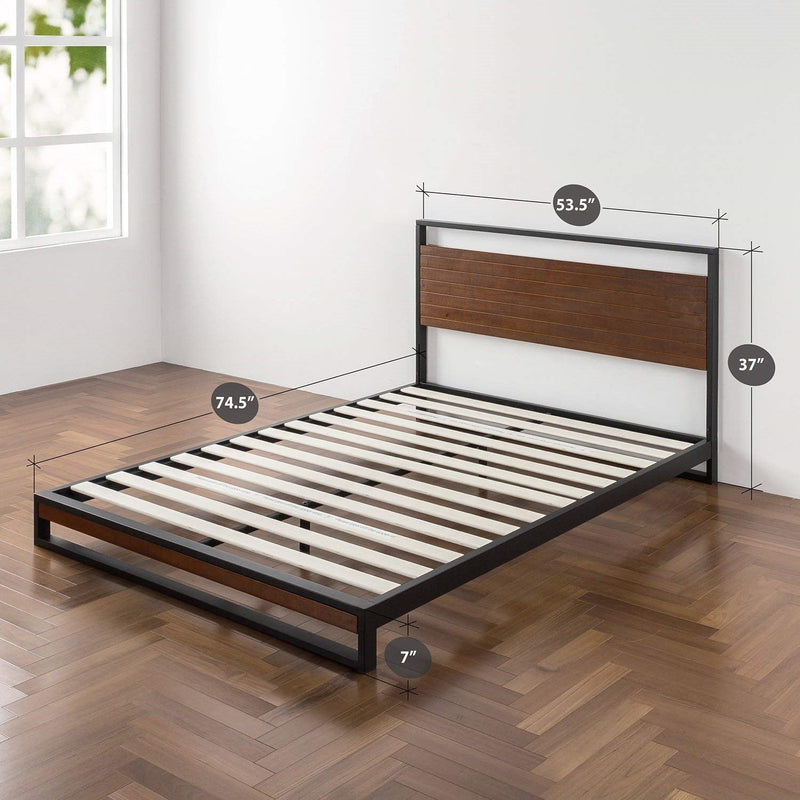 Full size Metal Wood Platform Bed Frame with Headboard, photo 4 of 4