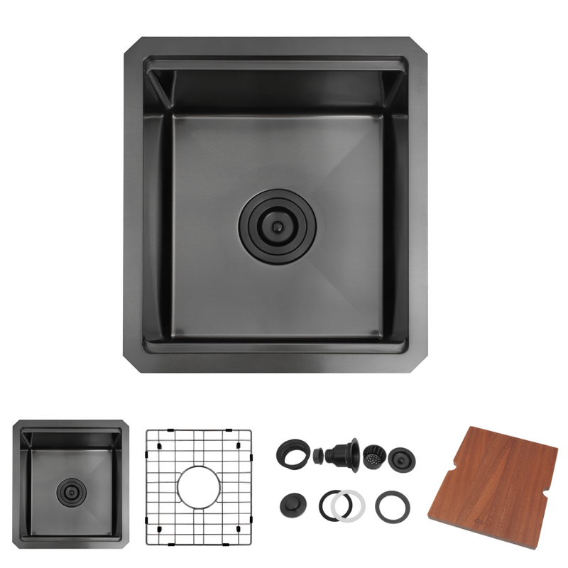 Zeek 15 x 17 Inch Gunmetal Undermount / Drop-In Workstation Sink for RV or Wet Bar 16G Stainless Steel ZW-B157