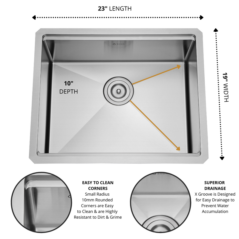 Zeek 23 x 19 Inch Undermount / Drop-in Workstation Small Kitchen Sink or Bar 16G Stainless Steel ZH-LD23