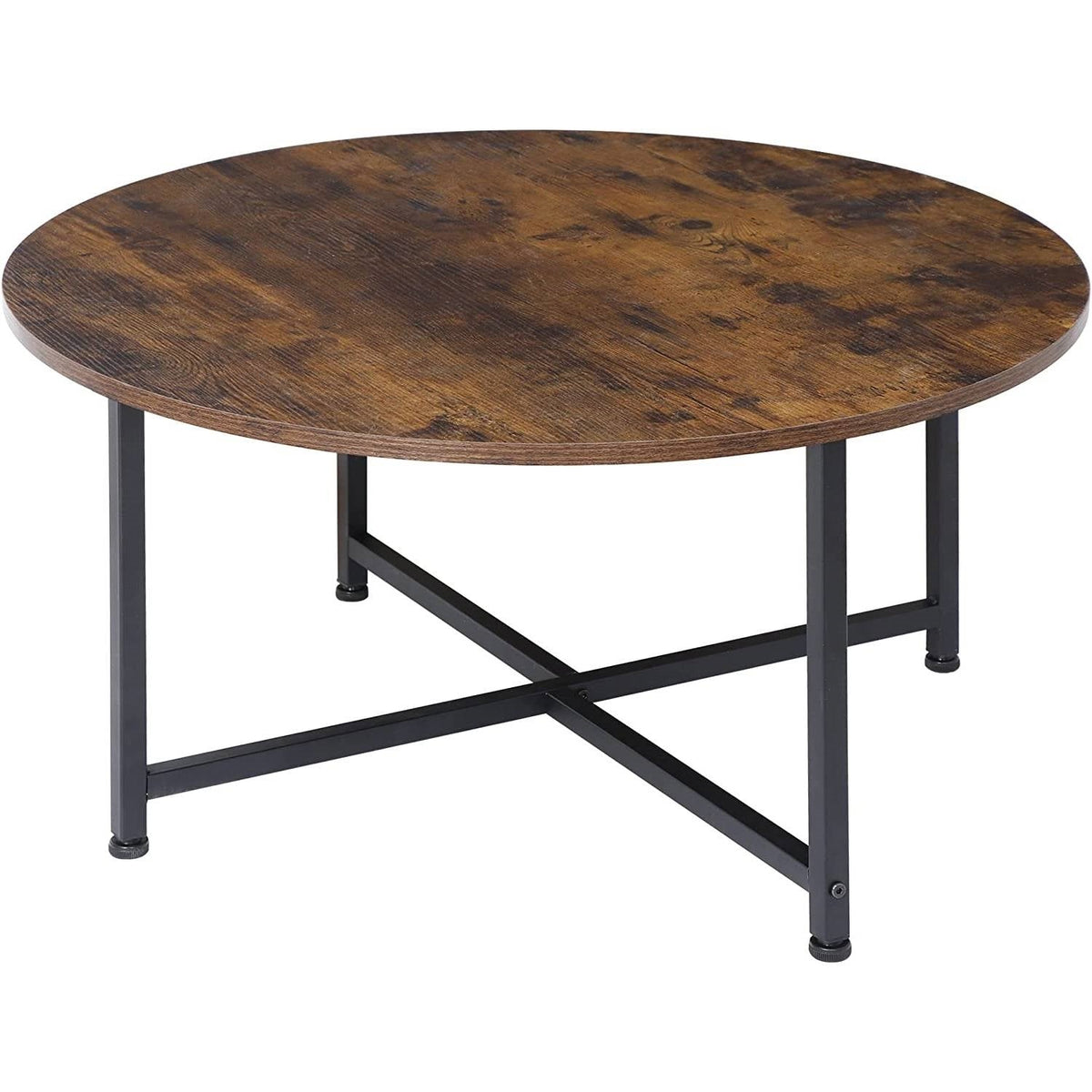 Modern Round Industrial Coffee Table with Rustic Brown Wood Top, photo 2 of 5