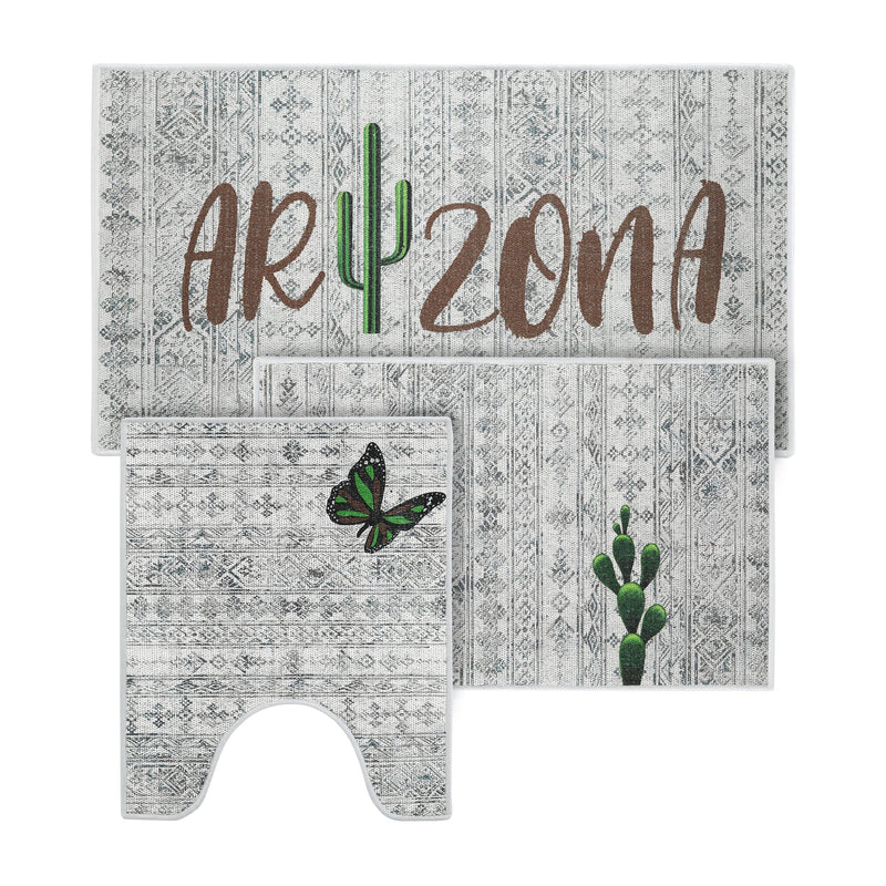 US States Arizona Design 3 Piece Bathroom Rugs Set |Gray