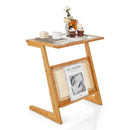 Z-shaped End Table with Magazine Rack and Rattan Shelf-Natural by LJGDeals