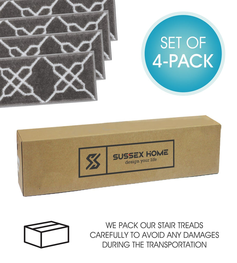 Stair Treads Rug 9"x28" Zigzag Collection | Gray & White