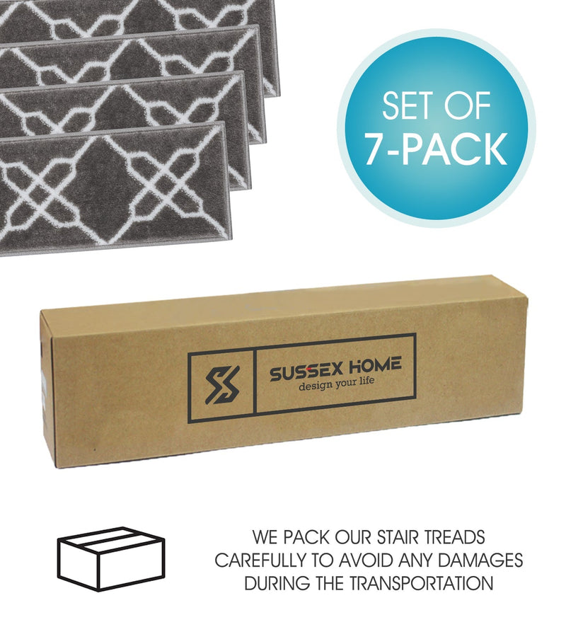 Stair Treads Rug 9"x28" Zigzag Collection | Gray & White