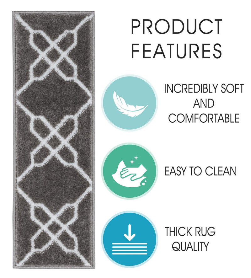 Stair Treads Rug 9"x28" Zigzag Collection | Gray & White