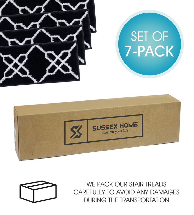Stair Treads Rug 9"x28" Zigzag Collection | Navy & White