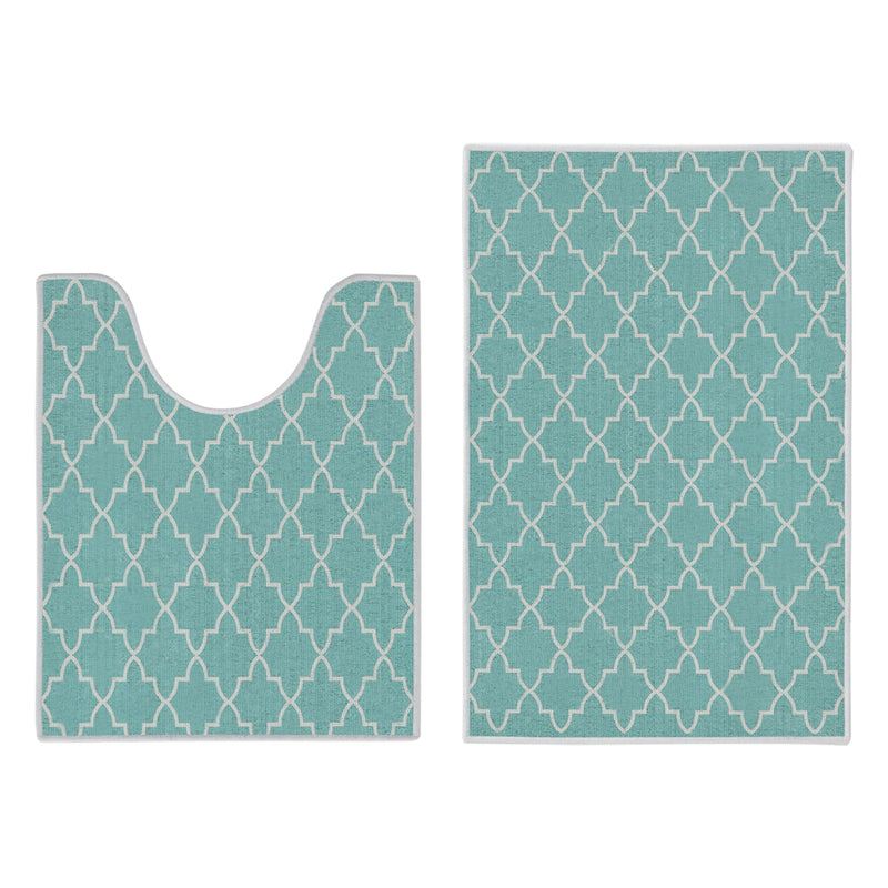 Geometric Design 2 Piece Bathroom Rugs Set | Turquoise