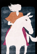 A Woman Riding Horse Ivory And Black Hand Tufted 5x8 Wool Area Rug