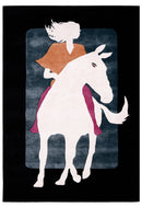 A Woman Riding Horse Ivory And Black Hand Tufted 5x8 Wool Area Rug