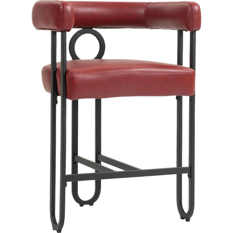 Bar Stools Set of 1, Modern Bar Stool with Back, Black Metal Frames, Upholstered Bar Stools for Kitchen Island, Pub, Club (Wine Red PU)