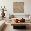 Floral Hand Carved Mandala Square Wall Decor With Spiritual Symbolism - Gold / White by Unique Piece Furniture