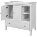30" Bathroom Vanity with Sink, Bathroom Storage Cabinet with Doors and Drawers, Solid Wood Frame, Ceramic Sink, White