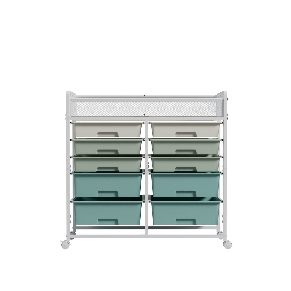 White Large Capacity 2-Row 10-Drawer Rolling Storage Cart, photo 9 of 10
